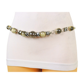 Silver Metal Chain Beaded Belt Gray Cream Beads S M